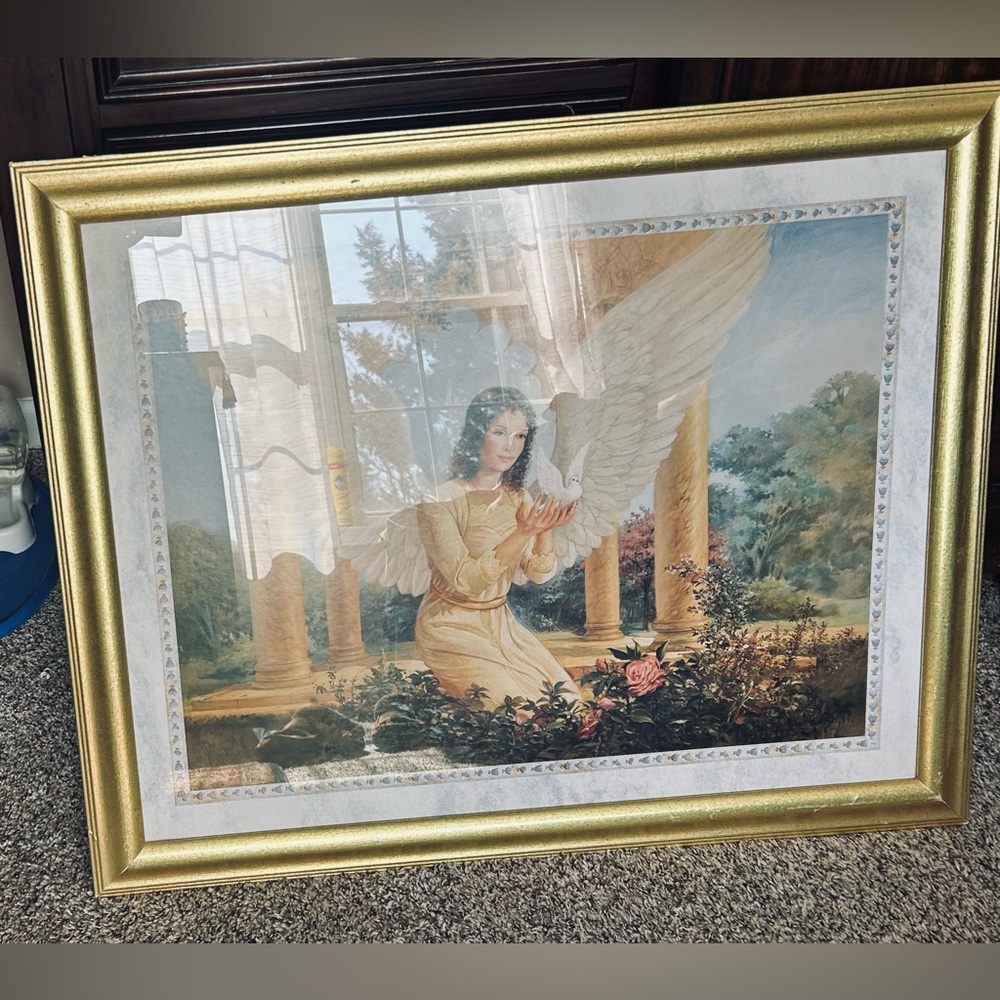 Framed Angel Artwork with Gold Frame